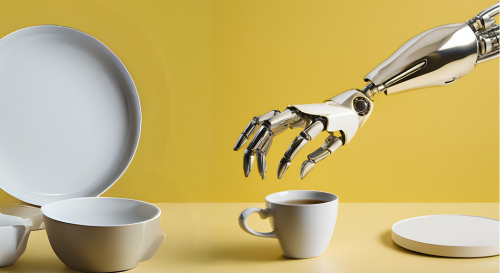 Roboterarm greift nach einer Tasse 