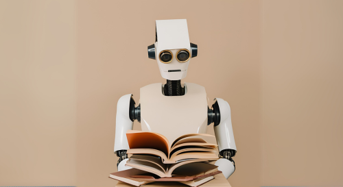 Roboter liest Bücher