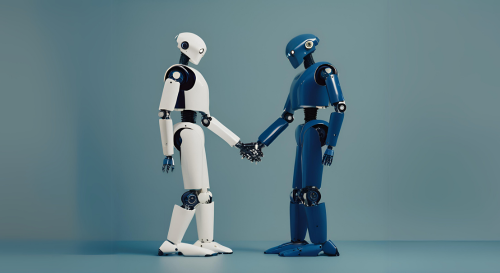 Two different Robots are holding hands